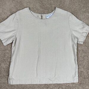 Real Comfort Blouse Woman M Beige 100%Linen Resortwear Basic Minimal Lightweight